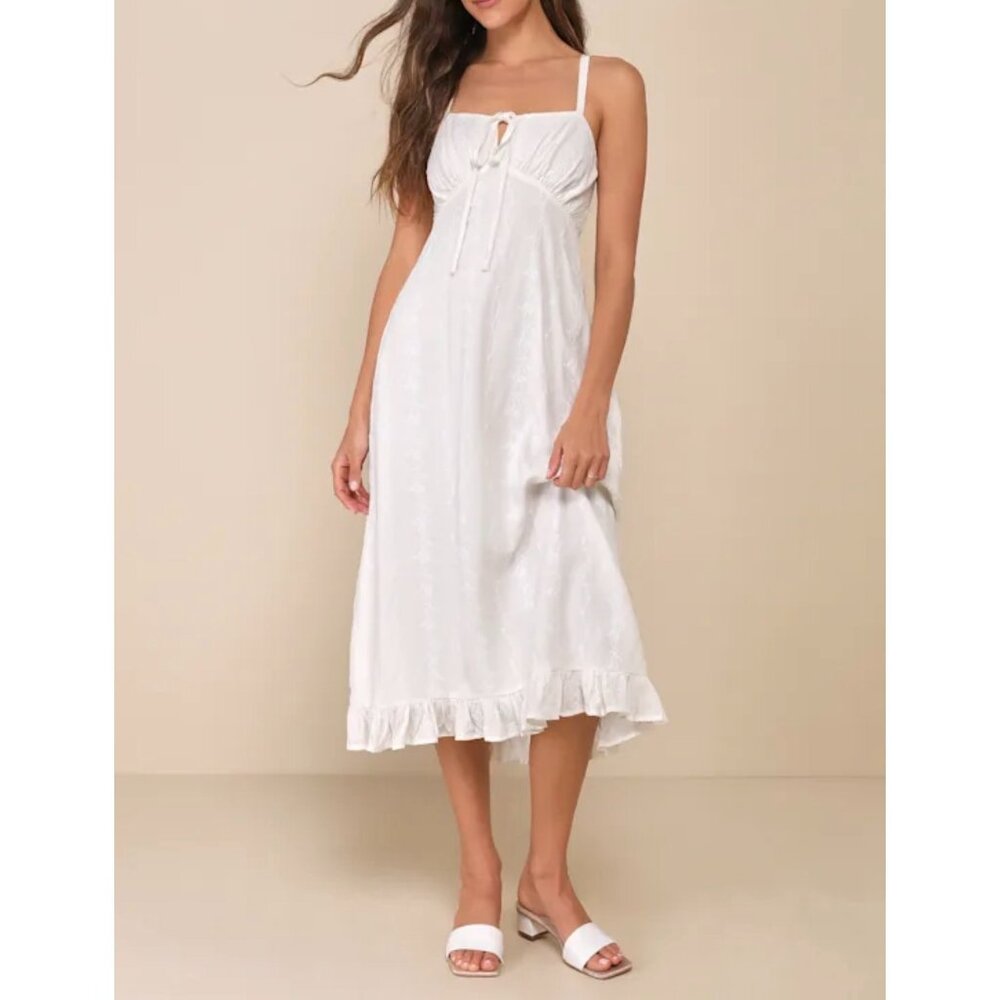 Lulus Unbelievably Sweet White Floral Embroidered Ruffled Midi Dress Sz XL Women